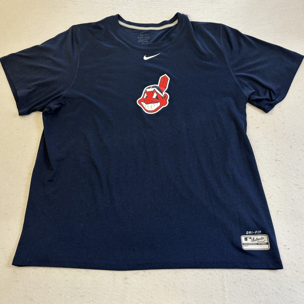 Vtg Nike Cleveland Indians T-Shirt Mens XL Navy Blue Chief Wahoo MLB Sportswear